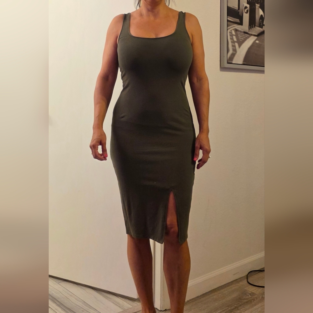 Express Green Midi Pencil Skirt with Slit